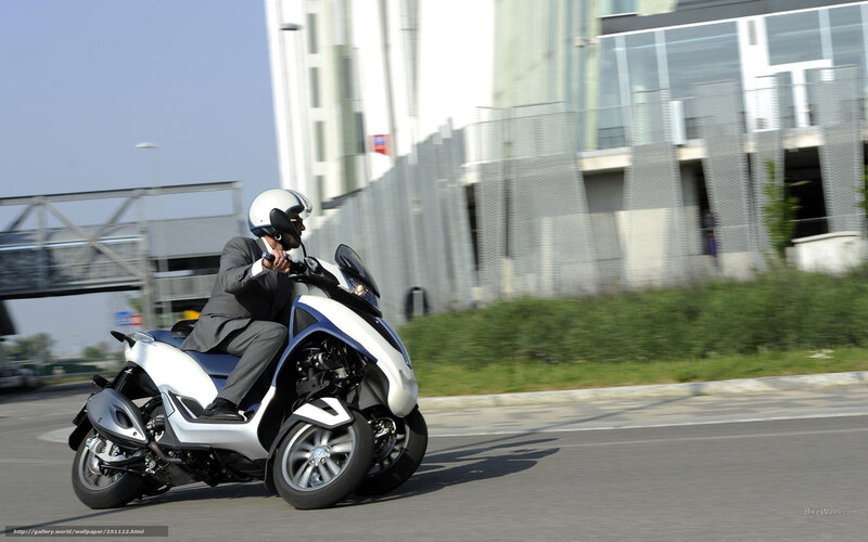Man Riding Three-wheeled Scooter — White, Dynamic