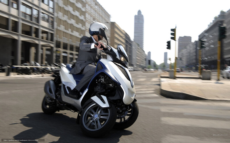 Man Riding Three-wheeled Scooter — White