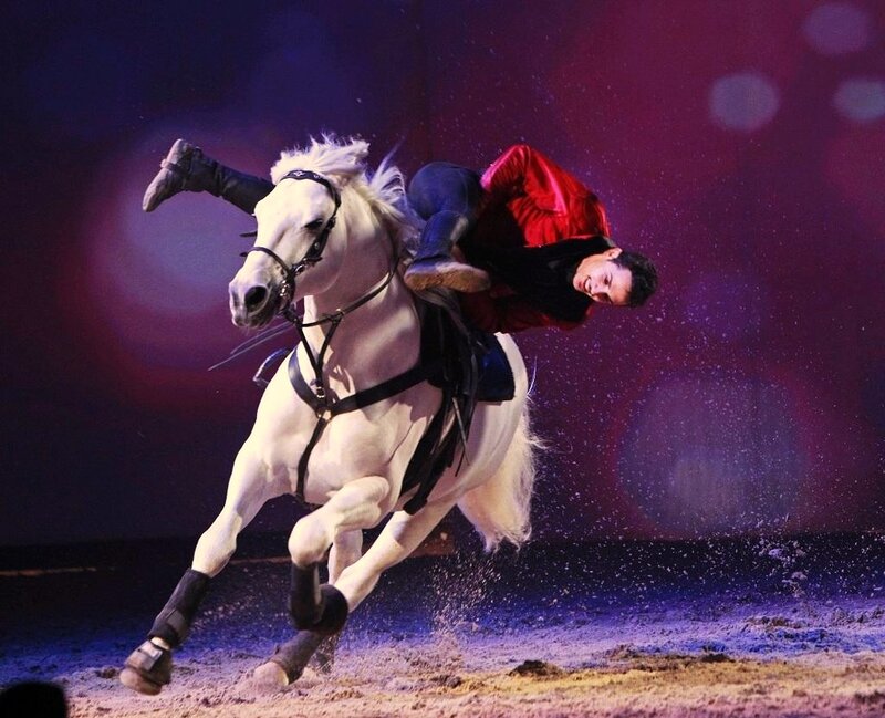 Man Riding White Horse — Dramatic, Night, Photograph