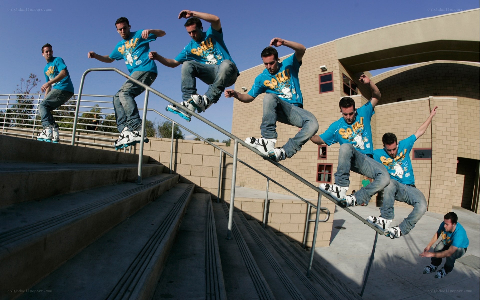 Man rollerblading down stairs