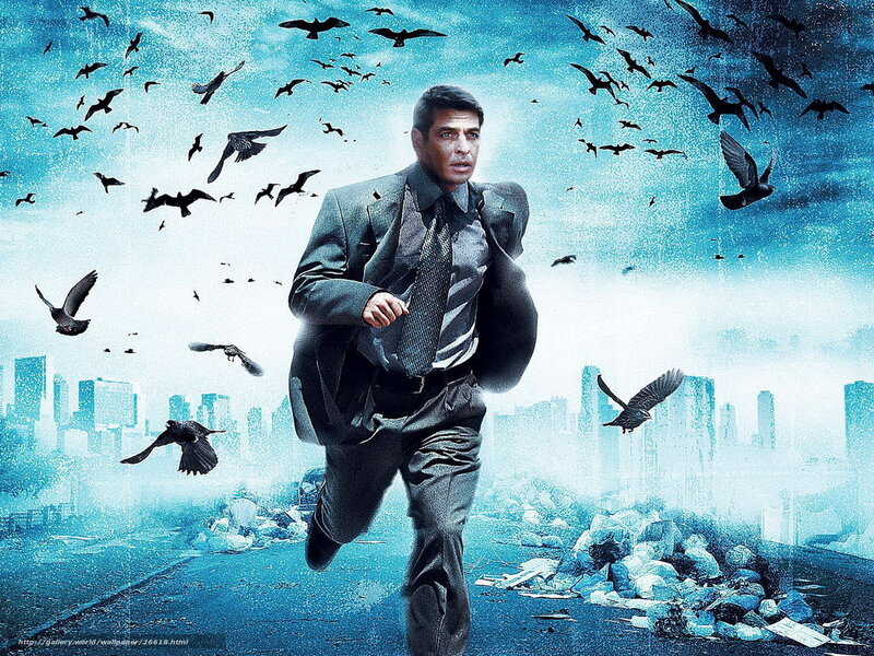 man running from birds