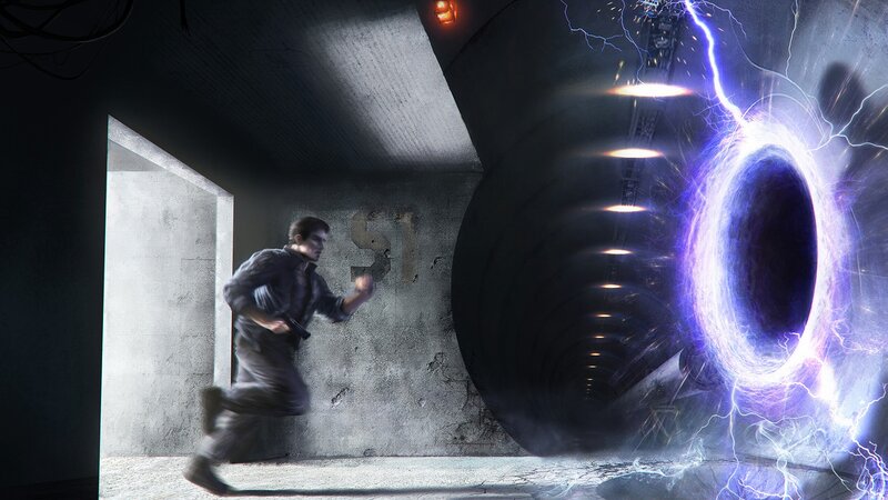 Man Running from Portal — Gray