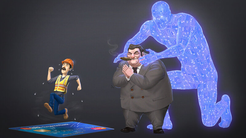Man Running from Robot — Blue