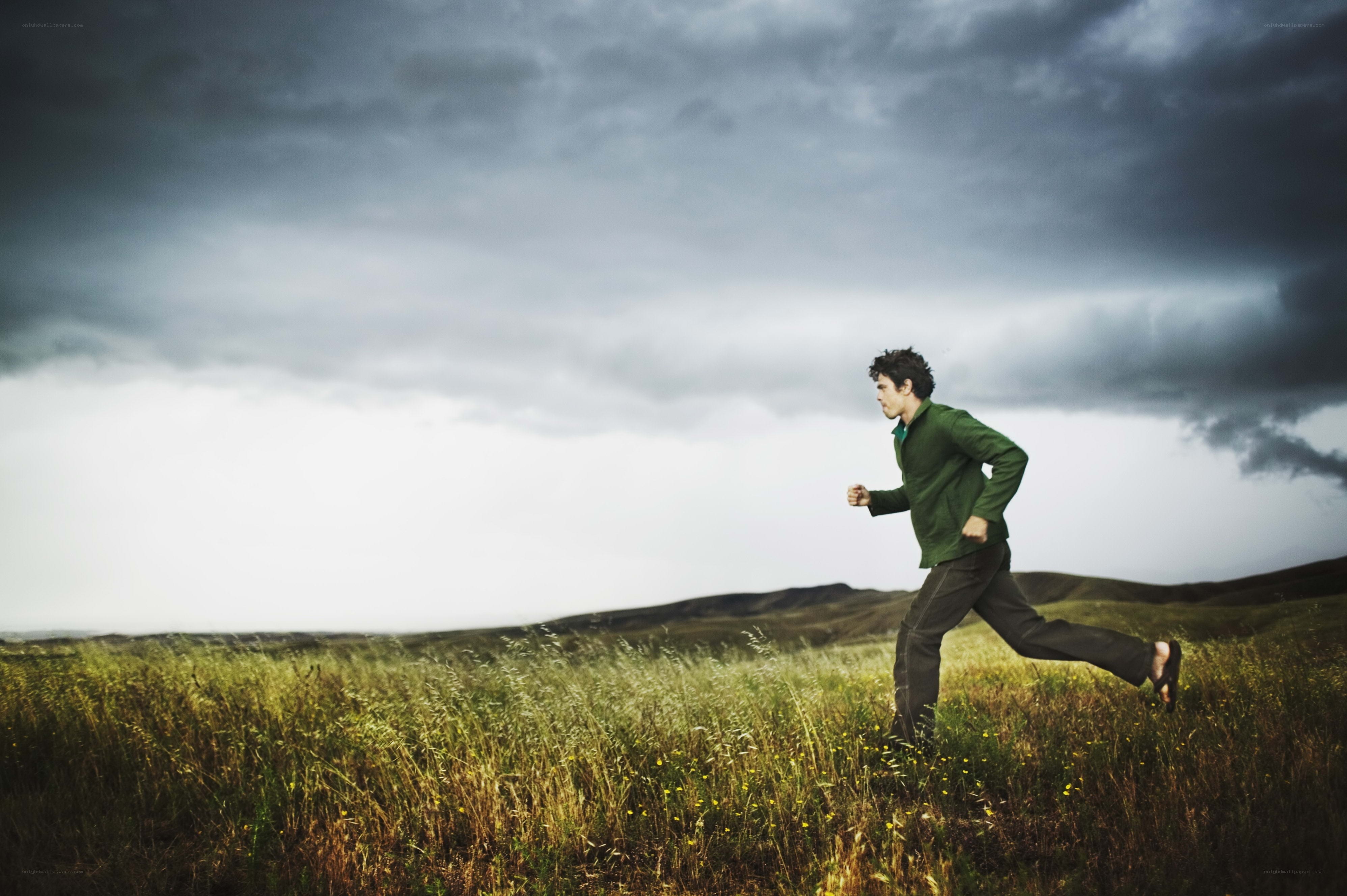 Man running in a field