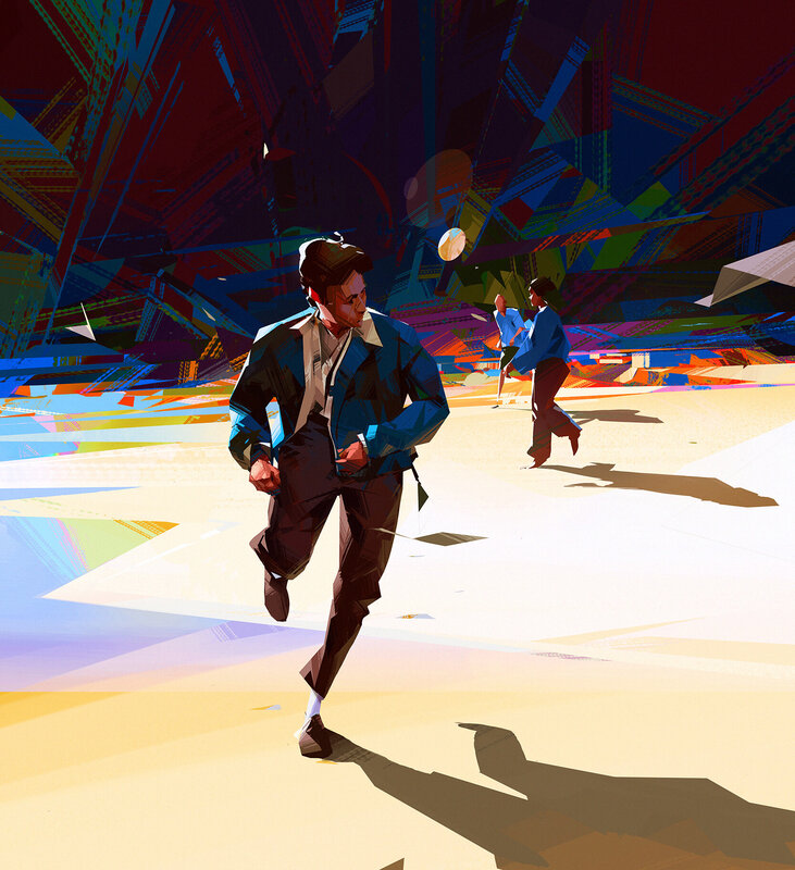 Man Running in City — Blue