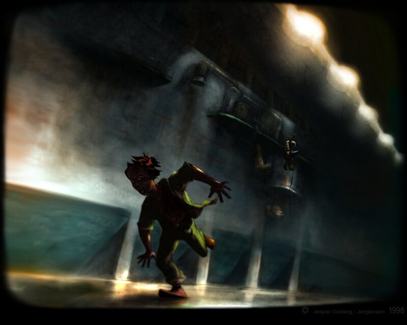 man running in dark corridor
