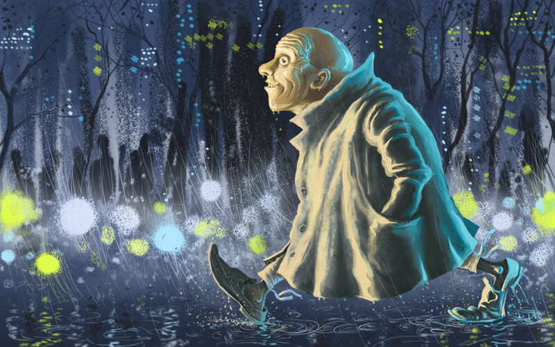 man running in rainy forest