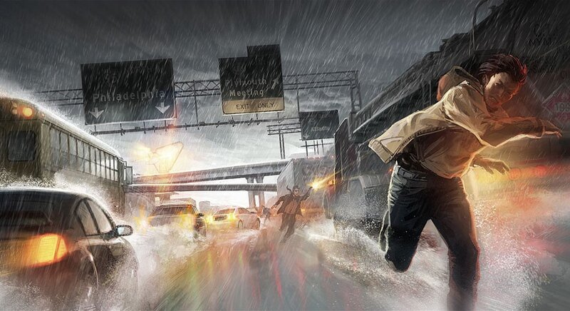 Man Running in Storm