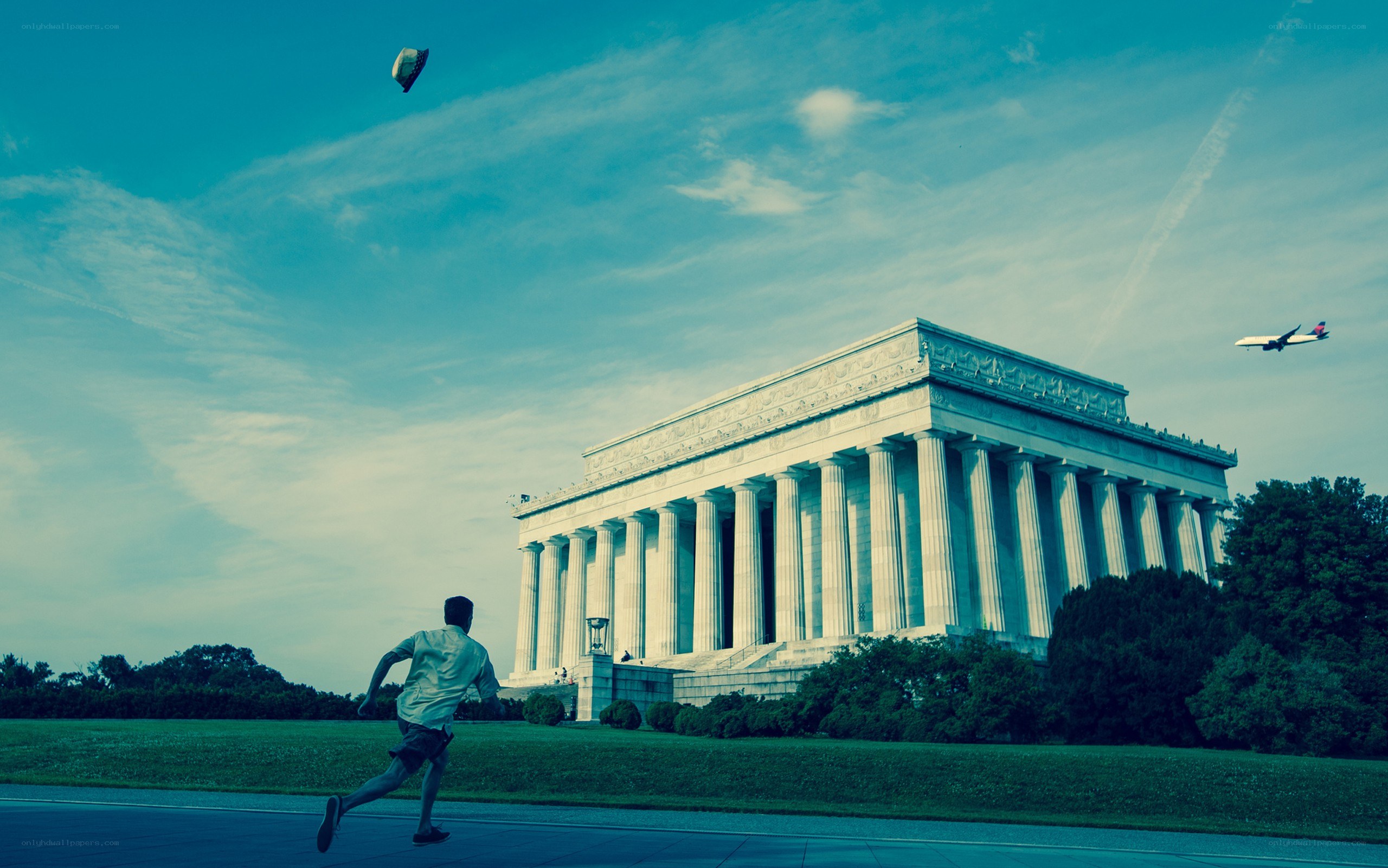 Man running near Lincoln Memorial