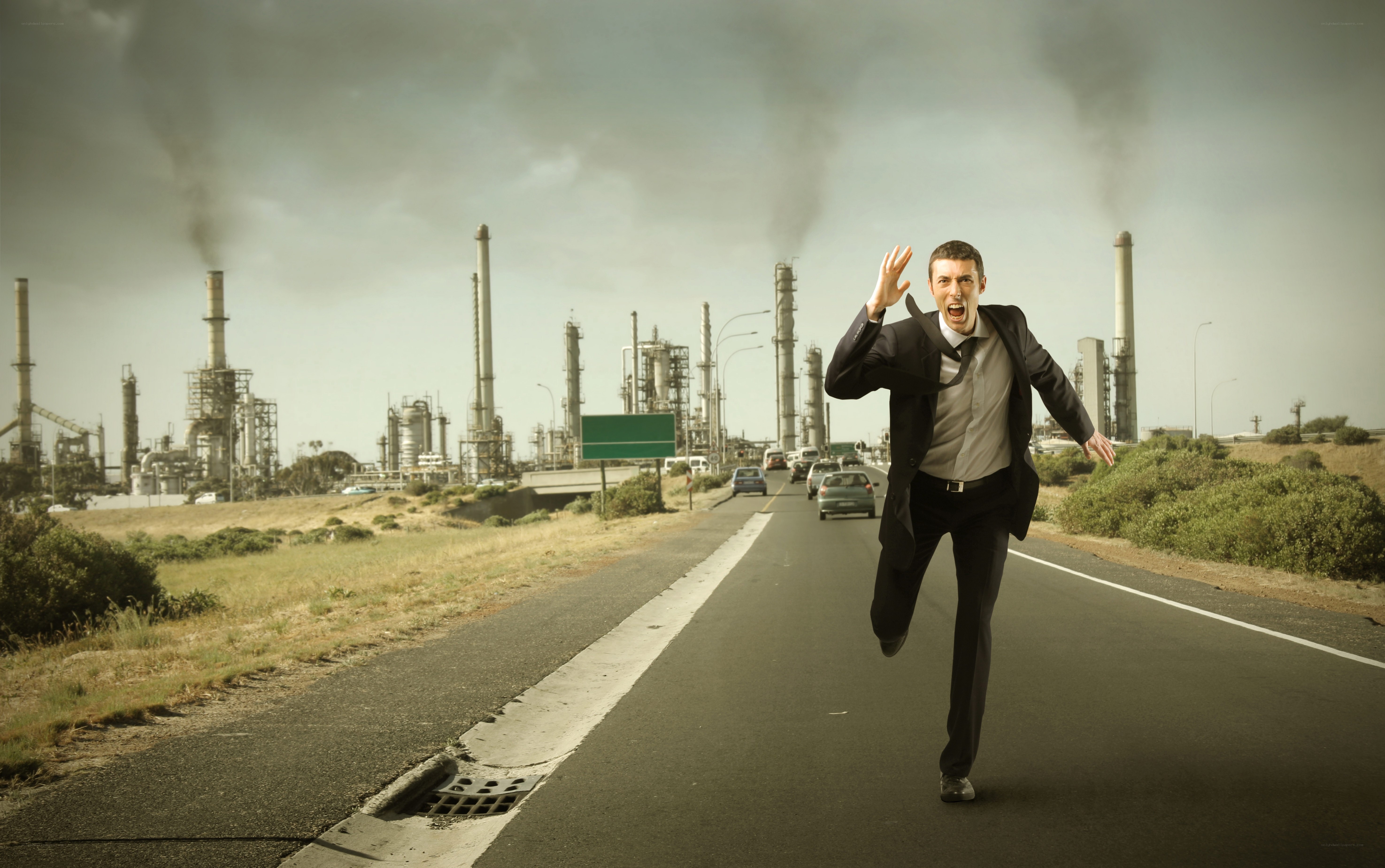 man running on highway
