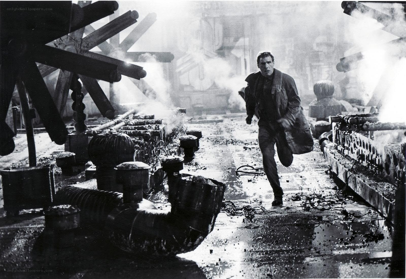 man running through industrial ruin