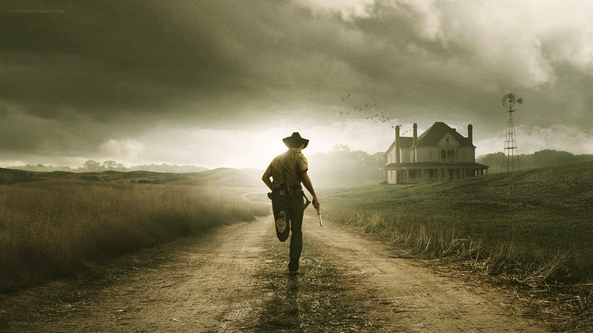 man running toward house