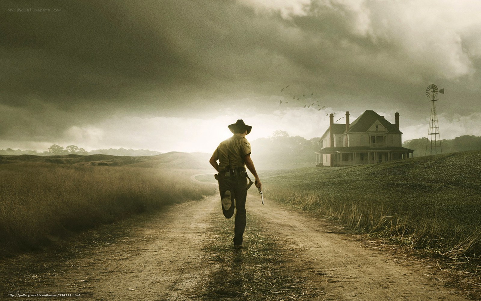 Man running toward house
