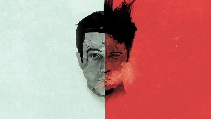 Man's Face Split in Half — Red, Dramatic, Digital Art, Cigarette