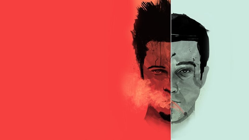 Man's Face Split in Half — Red, Dramatic, Digital Art