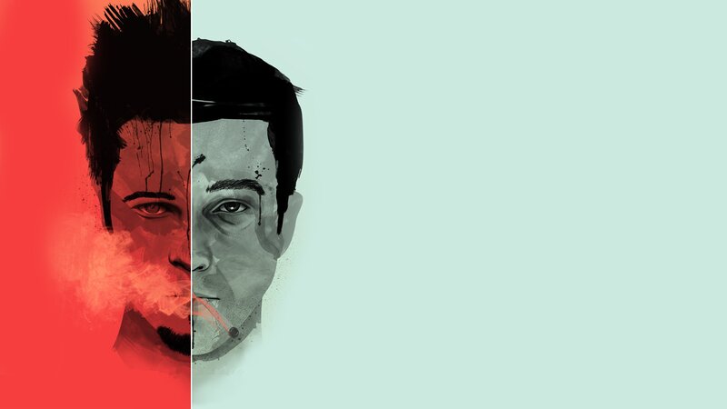 Man's Face Split Red and Green