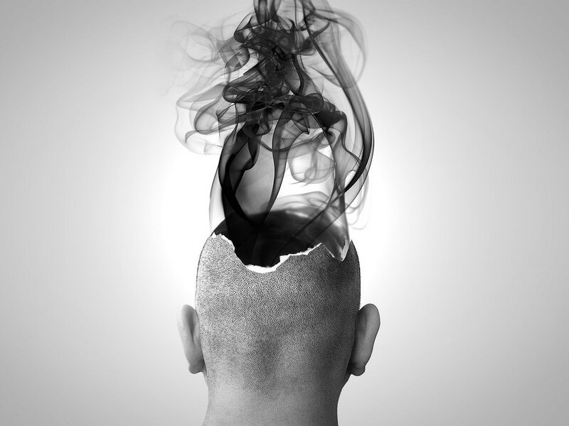 Man's Head with Smoke — Black