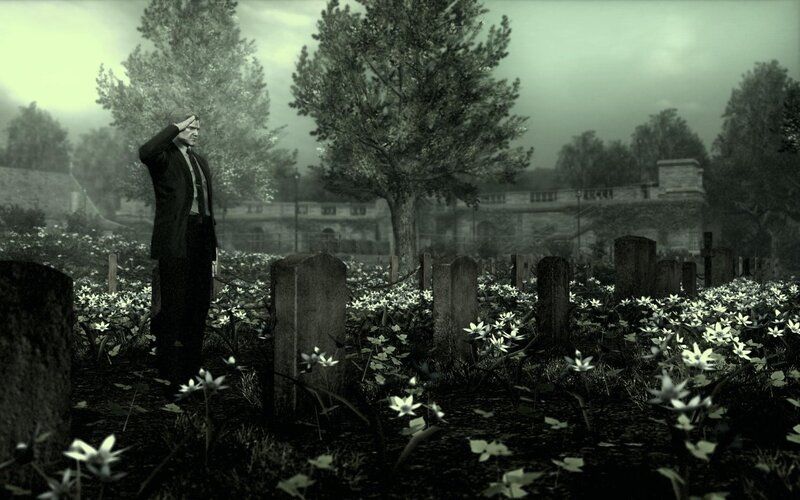 man saluting in a cemetery