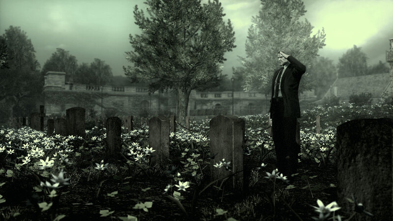 Man saluting in a cemetery