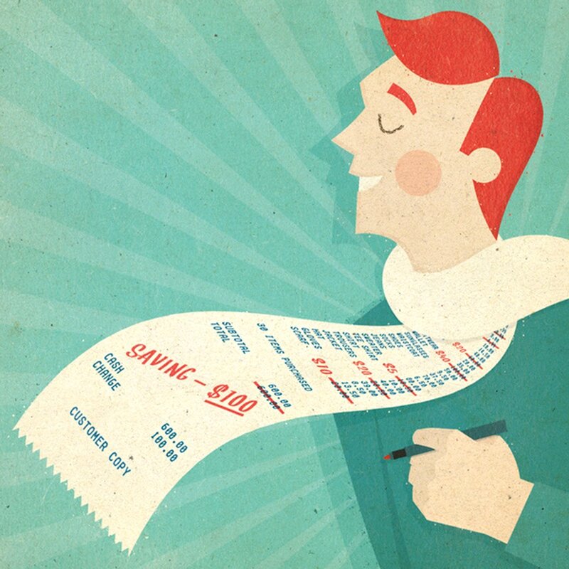 Man saving money on receipt