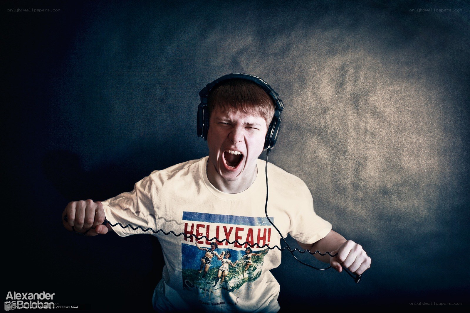 Man screaming with headphones