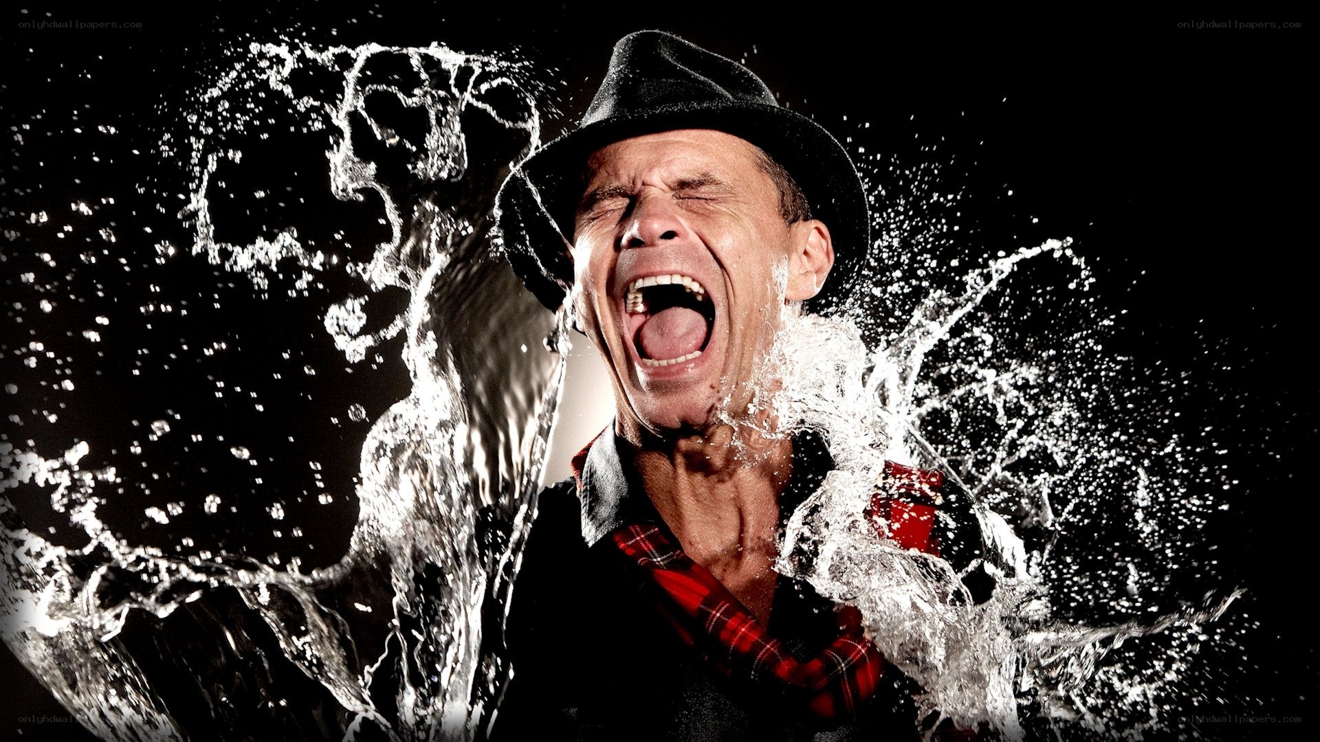 man screaming with water splash
