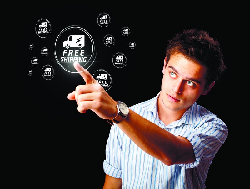 man selecting free shipping icon