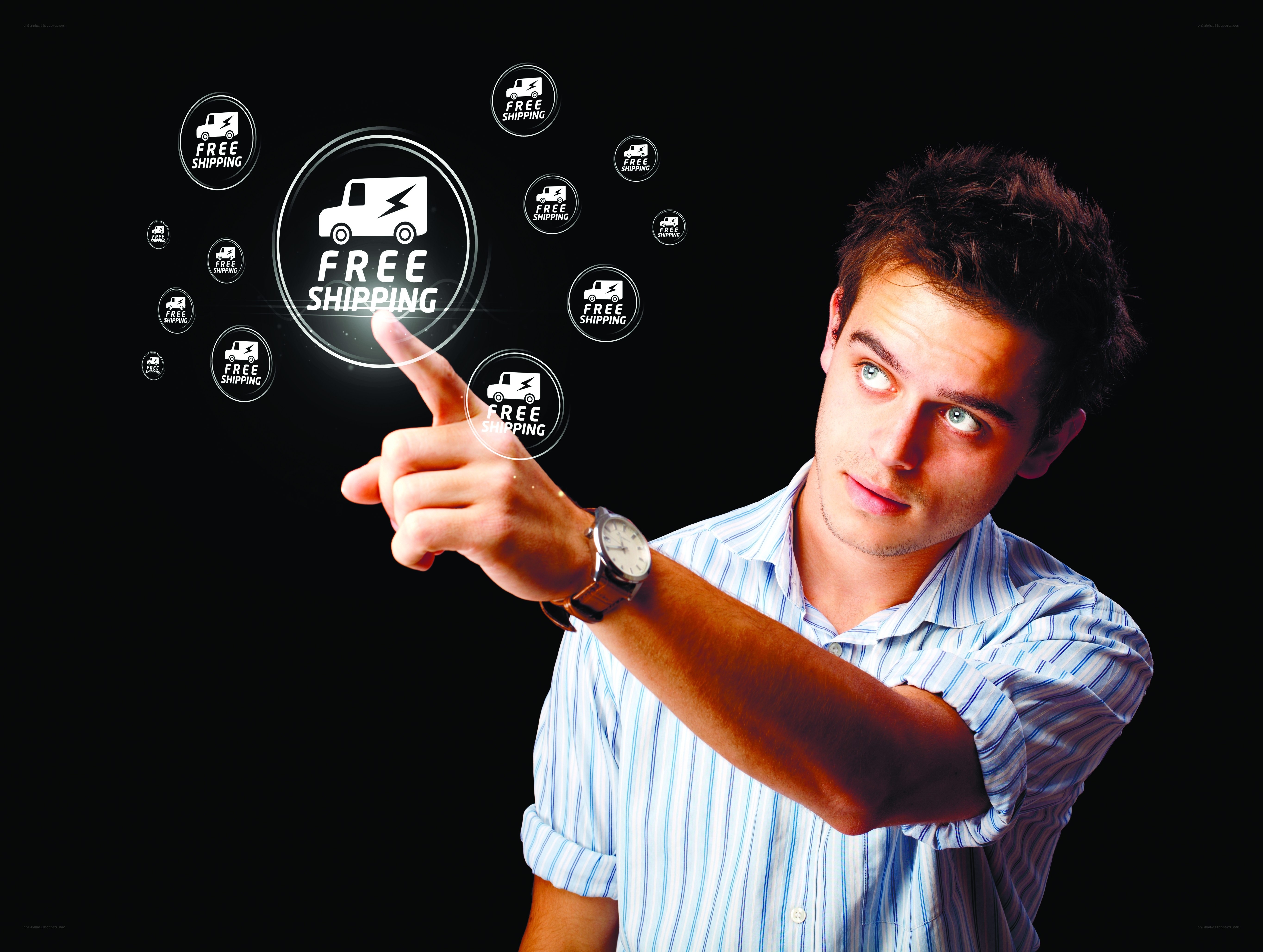 man selecting free shipping icon