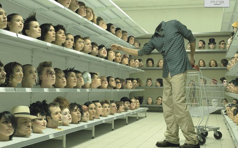 Man Selecting Heads on Shelves