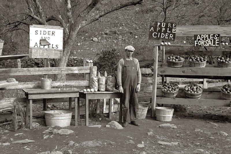 Man selling apples and cider