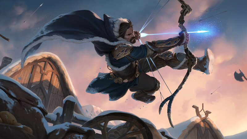 Man Shooting Bow in Snow