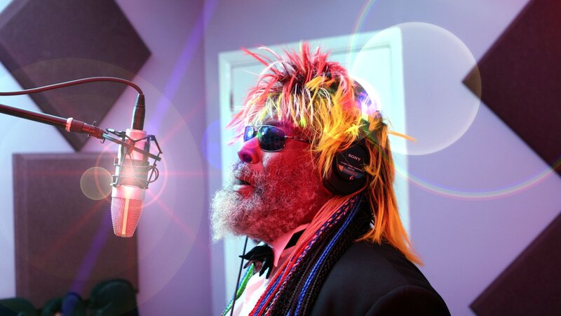 Man singing in recording studio