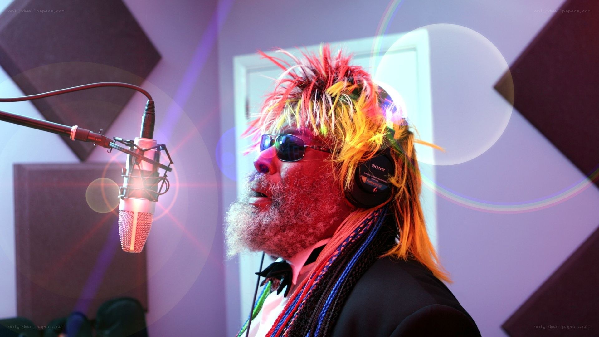 Man singing in recording studio