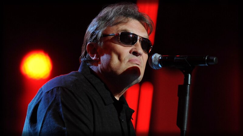 Man Singing into Microphone — Black, Dramatic, Night, Photograph, Sunglasses, Stage Lights