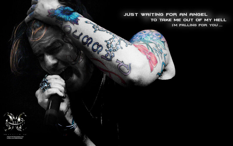 Man Singing into Microphone — Black, Dramatic, Photograph, Tattoos, Ring