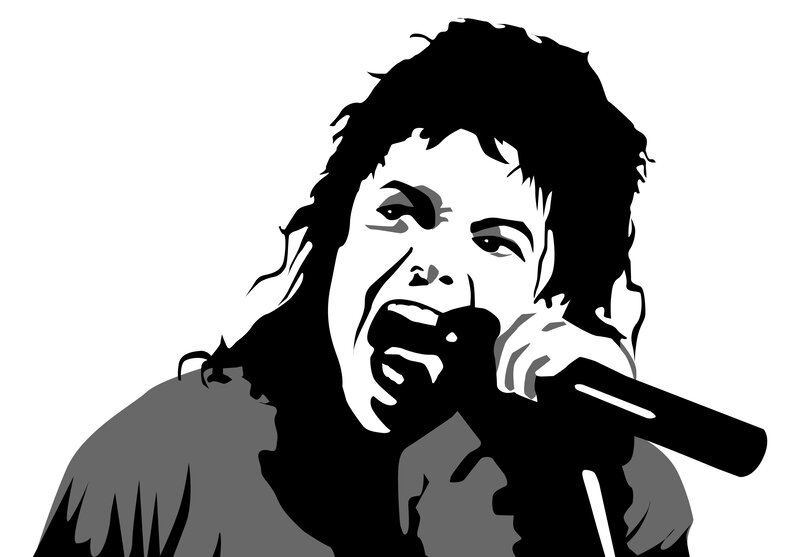 Man Singing into Microphone — Black, Dramatic, Vector Art