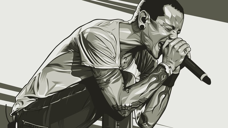 Man Singing into Microphone — Black, Intense, Digital Art