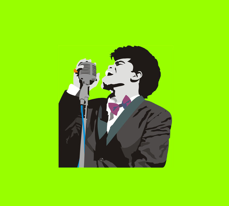 Man Singing into Microphone — Green, Dynamic