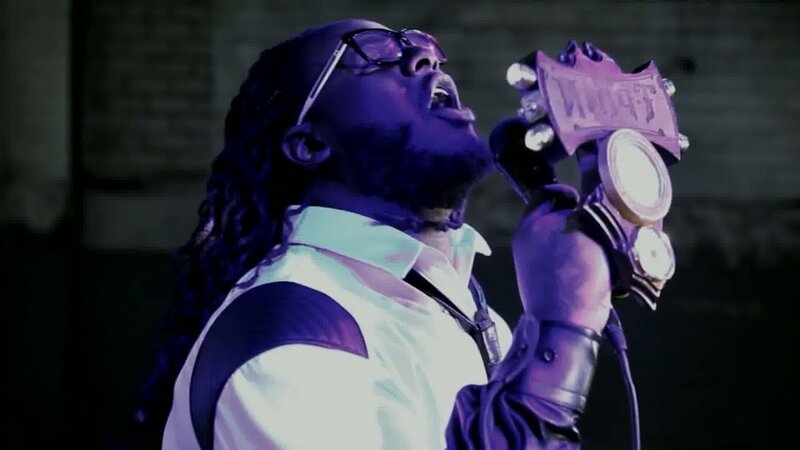 Man Singing into Microphone — Purple, Dramatic, Photograph