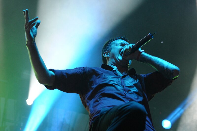 Man Singing on Stage — Blue, Dramatic, Photograph, Microphone