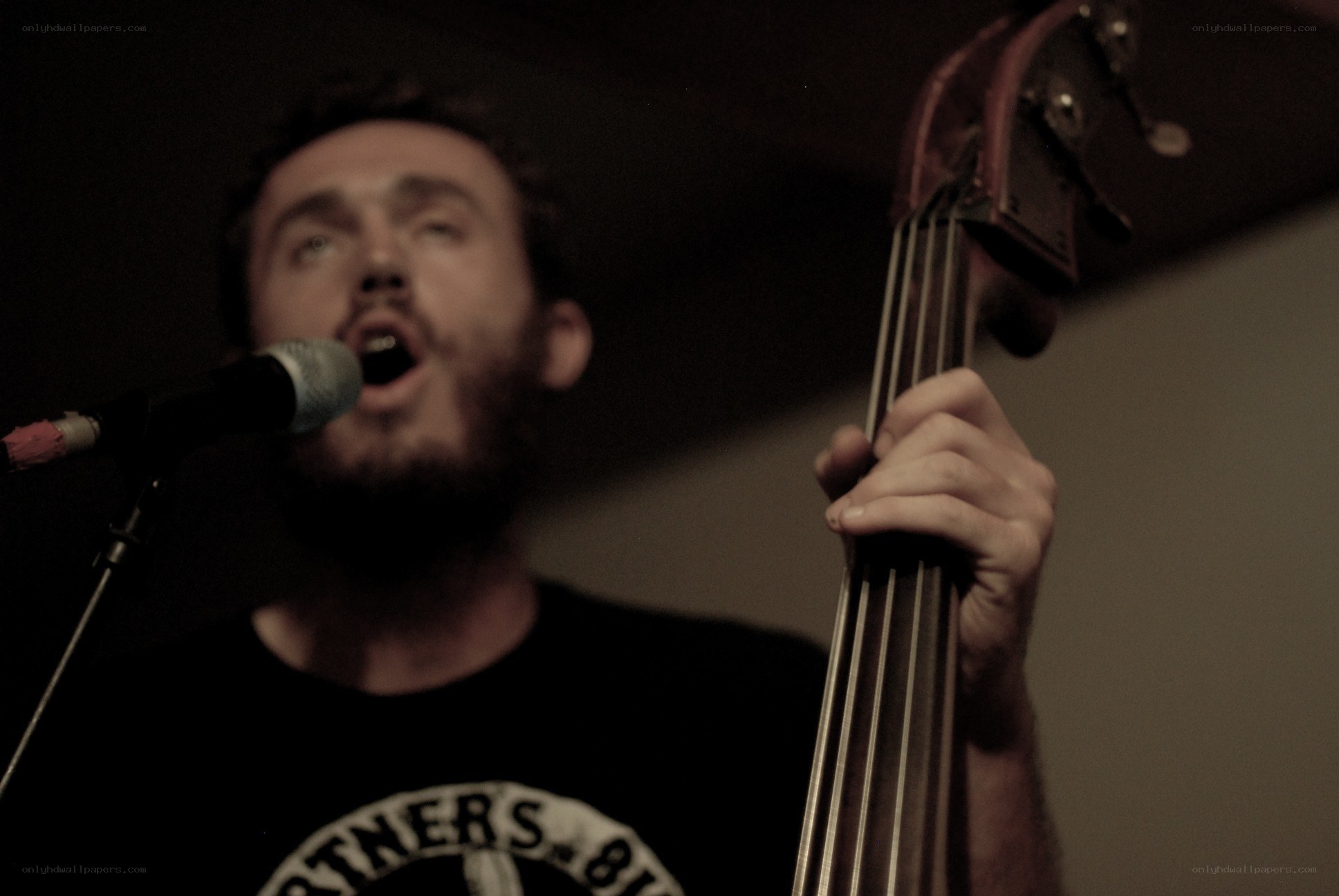 man singing with bass guitar