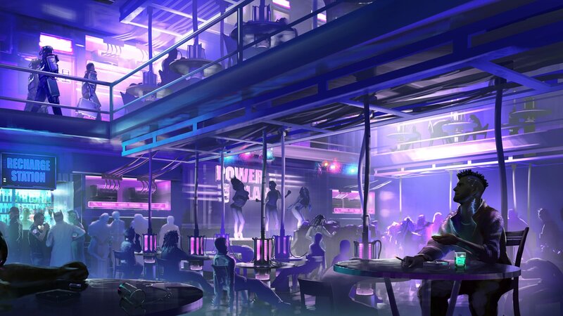 Man Sitting at Table — Purple