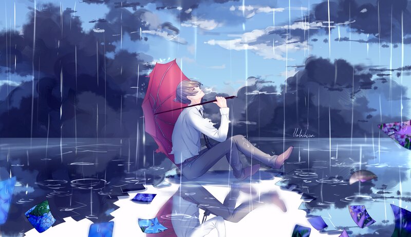 Man Sitting in Rain