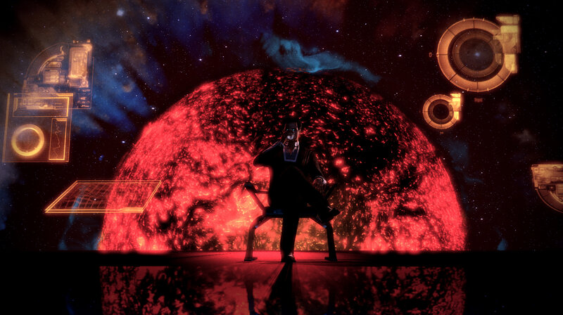 man sitting in space