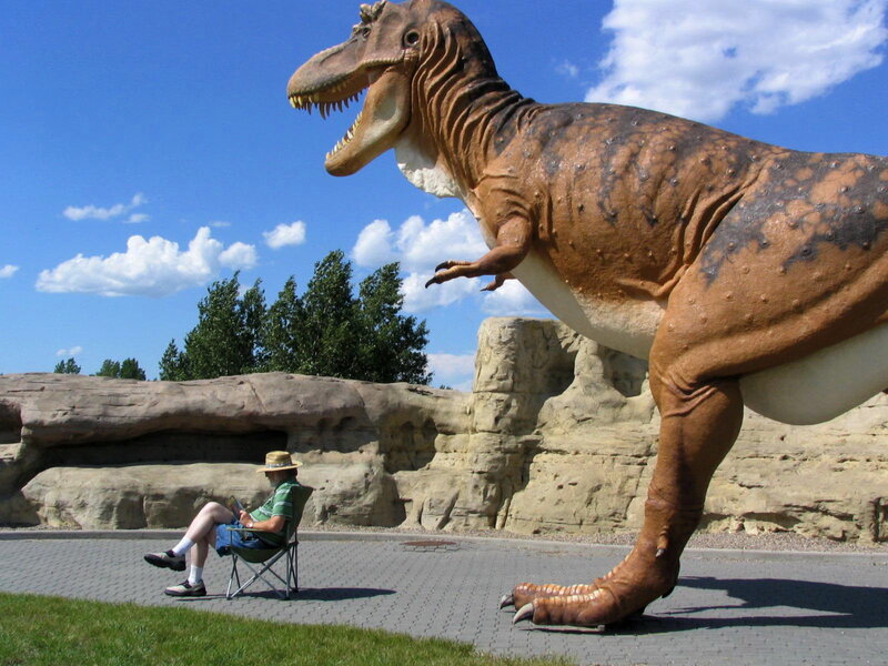 Man Sitting Near Dinosaur