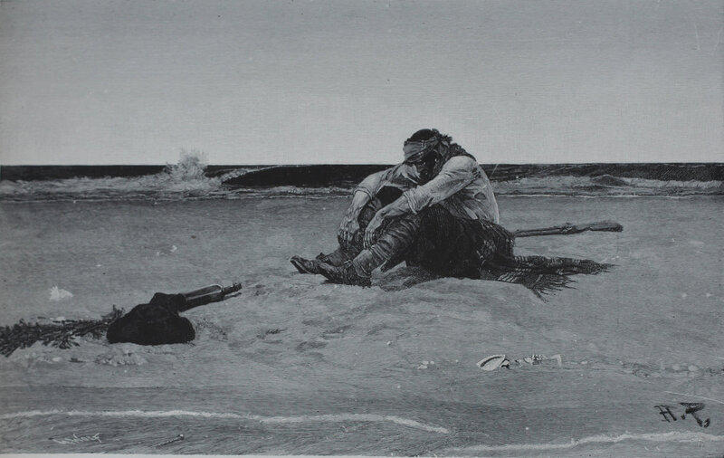 Man Sitting on Beach — Black, Somber