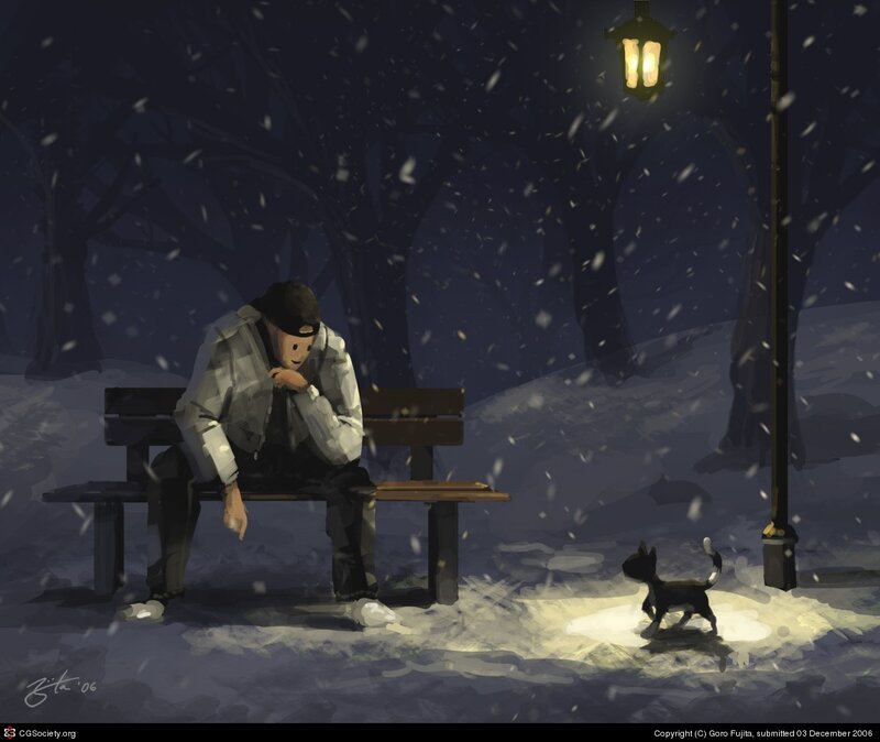 Man Sitting on Bench — Black, Melancholic