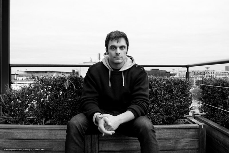 Man Sitting on Bench — Black, Neutral, Photograph