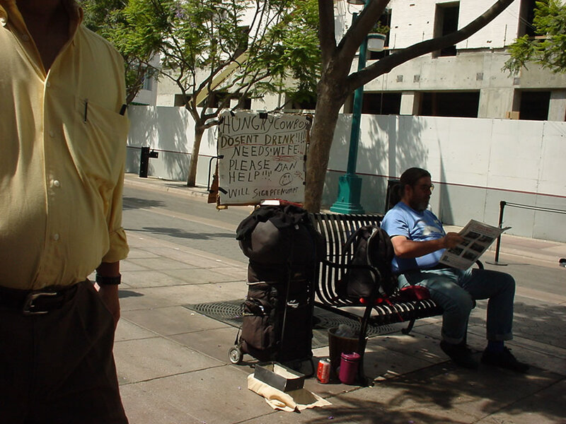 Man Sitting on Bench — Brown, Neutral