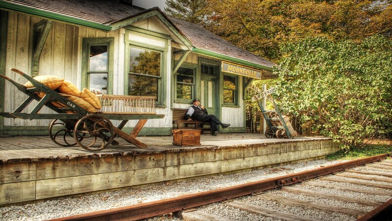 Man Sitting on Bench — Green, Serene